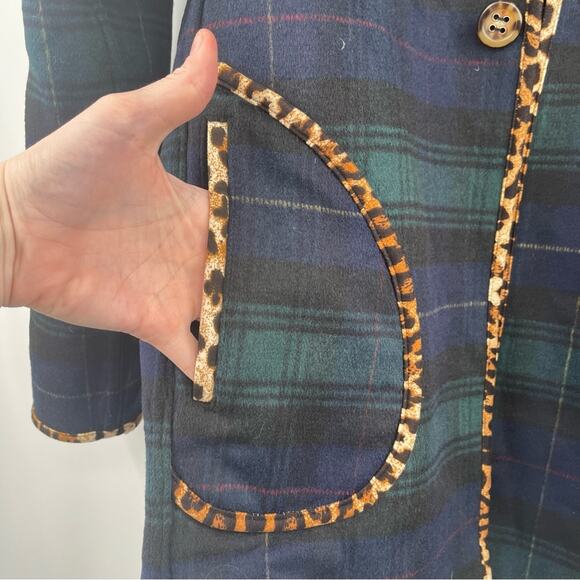 SOFT SURROUNDINGS Reversible Coat Size Small Plaid Leopard Black Wool Blend NWT - Picture 10 of 14